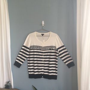 NWT Talbots White Black Striped Ruffle Cardigan